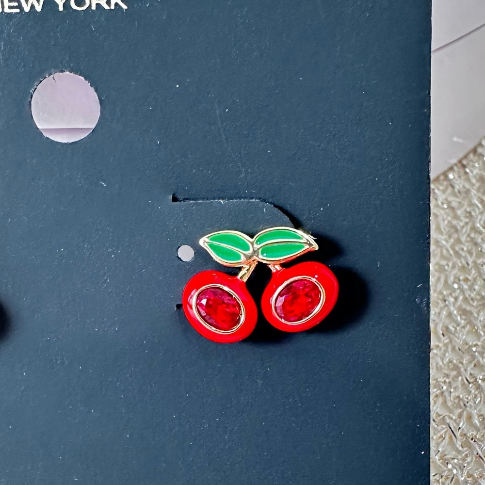 Coach Cherry Stud Earrings in Goldtone with Red and Green Enamel Accents - Picture 7 of 9